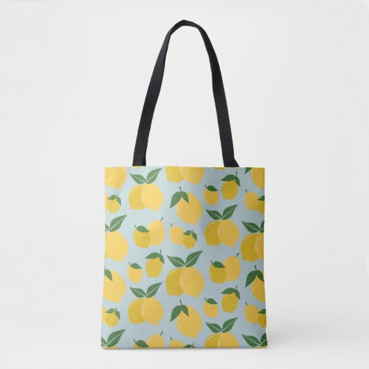 Citroenpatroon Retro Fruit geel op groen Tote Bag (Voorkant)