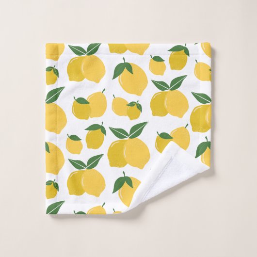 Citroenpatroon Retro Fruit Geel op Wit Bad Handdoek (Wasdoekje)