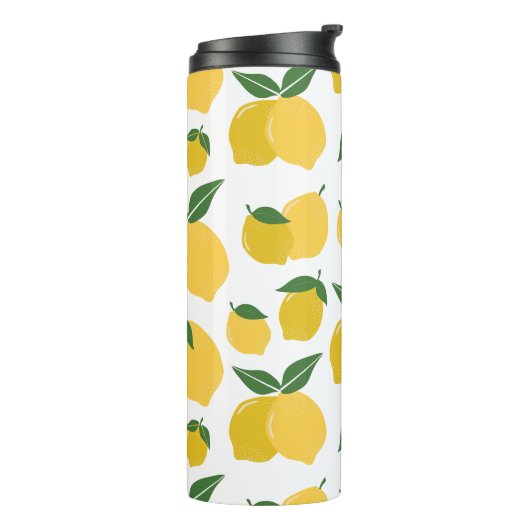 Citroenpatroon Retro Fruit Geel op Wit Thermosbeker (Gedraaid links)