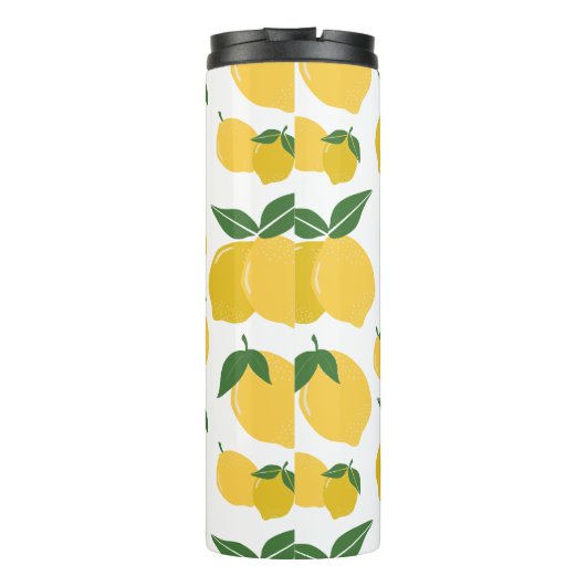 Citroenpatroon Retro Fruit Geel op Wit Thermosbeker (Achterkant)