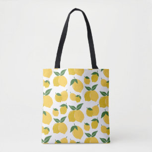 Citroenpatroon Retro Fruit Geel op Wit Tote Bag