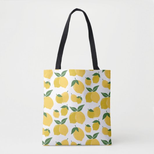 Citroenpatroon Retro Fruit Geel op Wit Tote Bag (Voorkant)