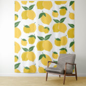 Citroenpatroon Retro Fruit Geel op Wit Wandkleed (In situ)