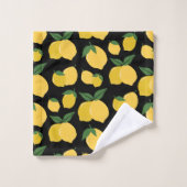 Citroenpatroon Retro Fruit Geel op Zwart Bad Handdoek (Wasdoekje)