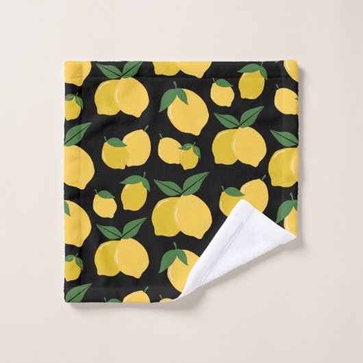 Citroenpatroon Retro Fruit Geel op Zwart Bad Handdoek (Wasdoekje)