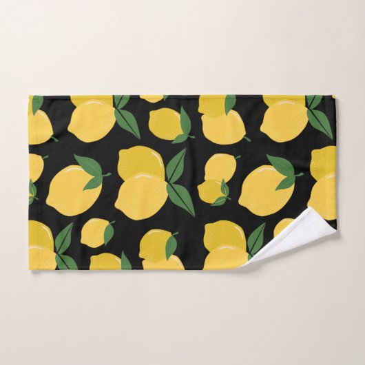 Citroenpatroon Retro Fruit Geel op Zwart Bad Handdoek (Handdoek)