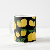 Citroenpatroon Retro Fruit Geel op Zwart Koffiemok (Voorkant links)