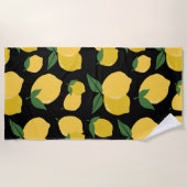 Citroenpatroon Retro Fruit Geel op Zwart Strandlaken (Voorkant)