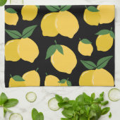 Citroenpatroon Retro Fruit Geel op Zwart Theedoek (Gevouwen)