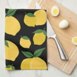 Citroenpatroon Retro Fruit Geel op Zwart Theedoek<br><div class="desc">Retro Fruit Print - Citroenmotief - Geel op zwart.</div>