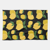 Citroenpatroon Retro Fruit Geel op Zwart Theedoek (Horizontaal)