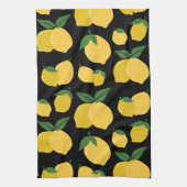Citroenpatroon Retro Fruit Geel op Zwart Theedoek (Verticaal)