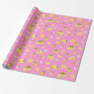 Citroenpatroon roze cadeaupapier