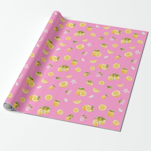 Citroenpatroon roze cadeaupapier (Uitgerold)