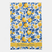 Citroenpatroon Tropisch Fruit Custom Family Name Theedoek (Verticaal)