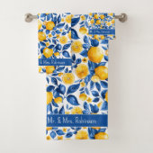 Citroenpatroon Tropisch Fruit Custom Paar Naam Bad Handdoek (Insitu)