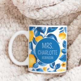 Citroenpatroon Tropisch Fruit Custom Paar Naam Koffiemok