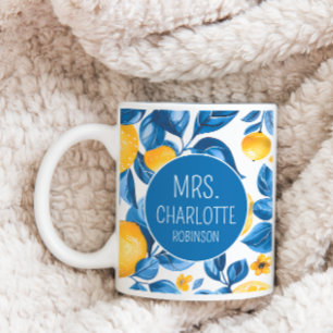Citroenpatroon Tropisch Fruit Custom Paar Naam Koffiemok