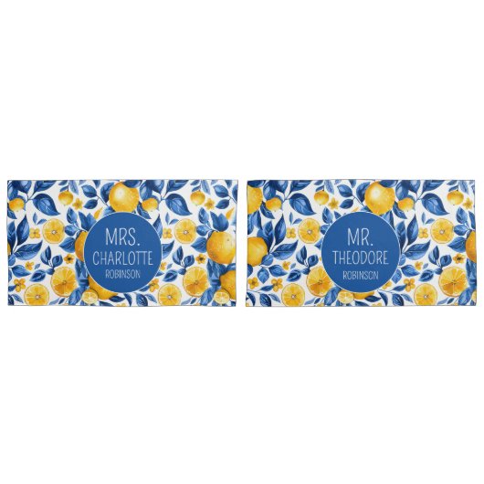 Citroenpatroon Tropisch Fruit Custom Paar Naam Kussensloop (Voorkant-Set)