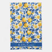 Citroenpatroon Tropisch Fruit Custom Paar Naam Theedoek (Verticaal)