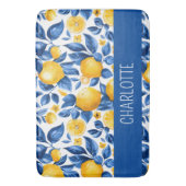 Citroenpatroon Tropisch Fruit Geel Custom Name Badmat (Voorkant Verticaal)