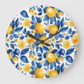 Citroenpatroon Tropische Fruit Gepersonaliseerde N Grote Klok (Voorkant)