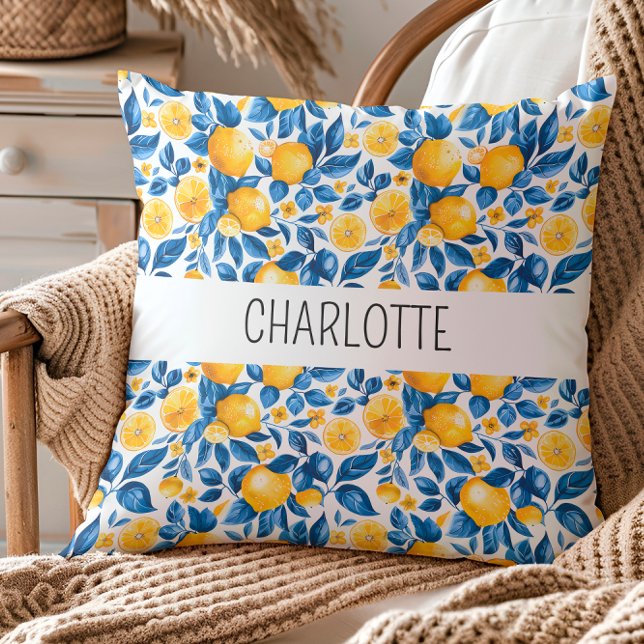 Citroenpatroon Tropische Fruit Gepersonaliseerde N Kussen (Creator heeft geüpload)
