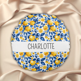 Citroenpatroon Tropische Fruit Gepersonaliseerde N Rond Kussen