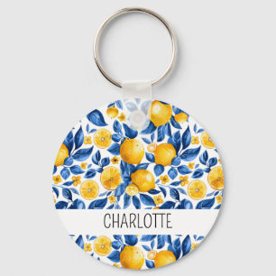 Citroenpatroon Tropische Fruit Gepersonaliseerde N Sleutelhanger
