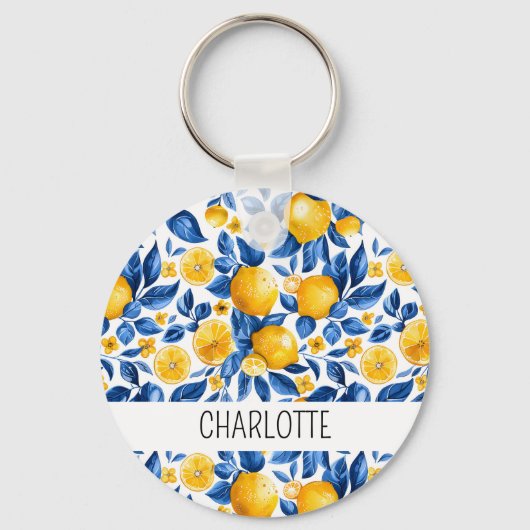 Citroenpatroon Tropische Fruit Gepersonaliseerde N Sleutelhanger (Voorkant)