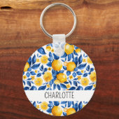 Citroenpatroon Tropische Fruit Gepersonaliseerde N Sleutelhanger (Voorkant)