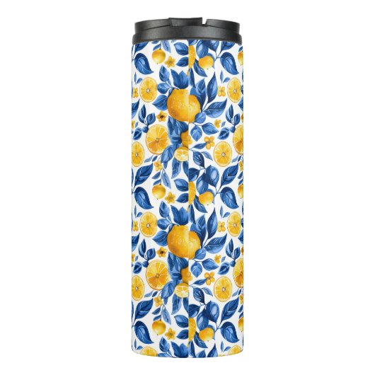 Citroenpatroon Tropische Fruit Gepersonaliseerde N Thermosbeker (Achterkant)