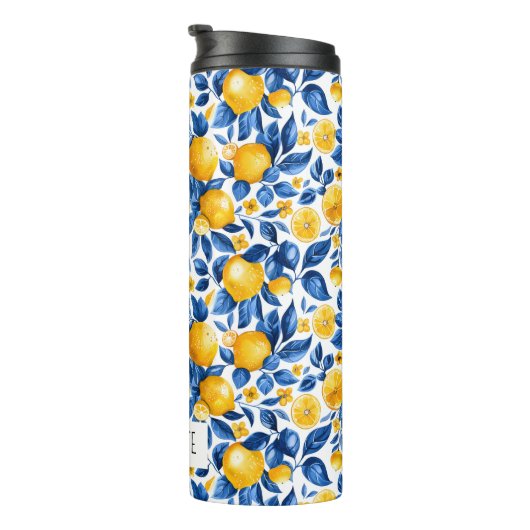 Citroenpatroon Tropische Fruit Gepersonaliseerde N Thermosbeker (Geroteerd rechts)