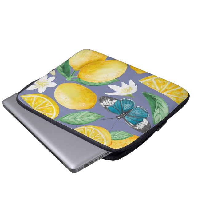 citroenpatroon waterverf laptop sleeve (Voorkant onderkant)