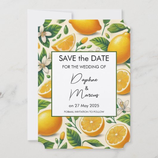 Citroenprint Bewaar de datum Bruiloft uitnodiging (Voorkant)