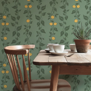 Citroenranken op saliegroen behang