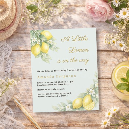 Citroensage groene baby shower uitnodiging