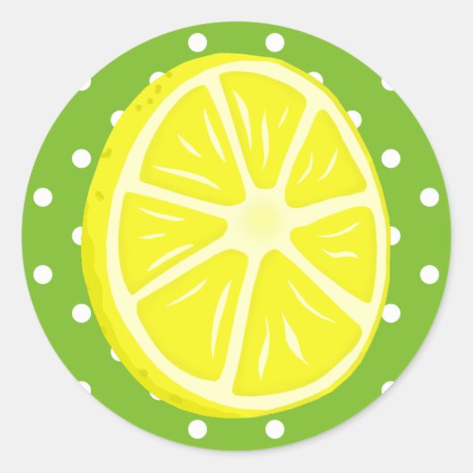Citroenschijf, groene en witte stippen ronde sticker (Voorkant)