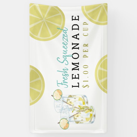 Citroenschijfjes limonade stand Kinder wit Spandoek (Verticaal)
