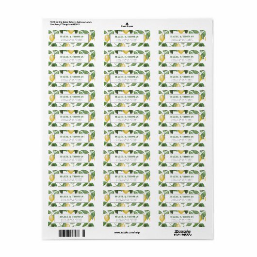 Citroenseizoen bruiloft viering | Retouradres Etiket (Full Sheet)