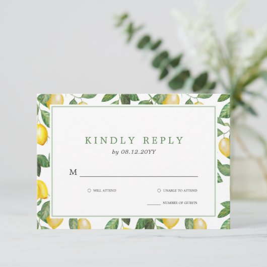 Citroenseizoen bruiloft viering RSVP (Staand voorkant)