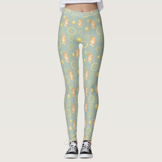 citroensmaak en kattenpatroon leggings (Voorkant)