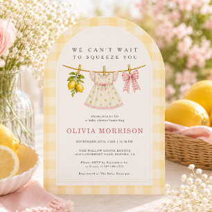 Citroensqueeze Waslijn Gingham Meisje Baby Shower Kaart