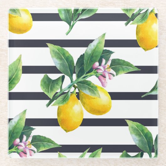 Citroentak: Citrus Waterverf Bliss Glazen Onderzetter (Voorkant)