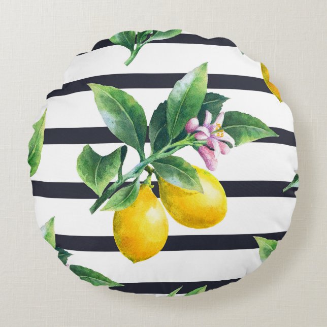 Citroentak: Citrus Waterverf Bliss Rond Kussen (Voorkant)