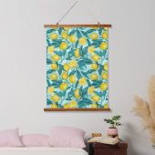 Citroentakken in blauw en geel hangend wandkleed (Slaapkamer)