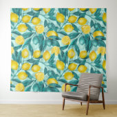 Citroentakken in blauw en geel wandkleed (In Situ (horizontaal))