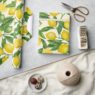Citroentakken in groen en geel cadeaupapier