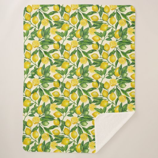 Citroentakken in groen en geel sherpa deken (Voorkant)