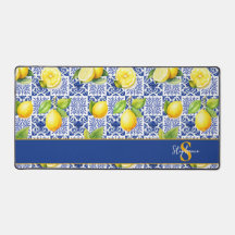 Citroentegel Blauw Wit Patroon Monogram Naam Citru